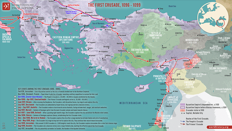 Map of the First Crusade, 1096 - 1099