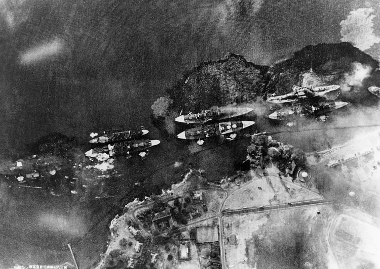 Battleship Row During the Battle of Pearl Harbor, 1941