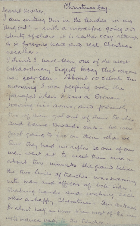 Letter describing the Christmas Truce