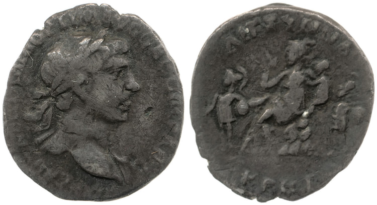 Trajan Cretan Silver Coin Showing Diktynna and Infant Zeus