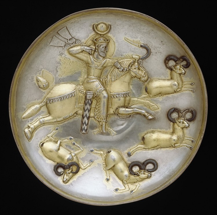 Sassanian Silver Plate with King Hunting Rams