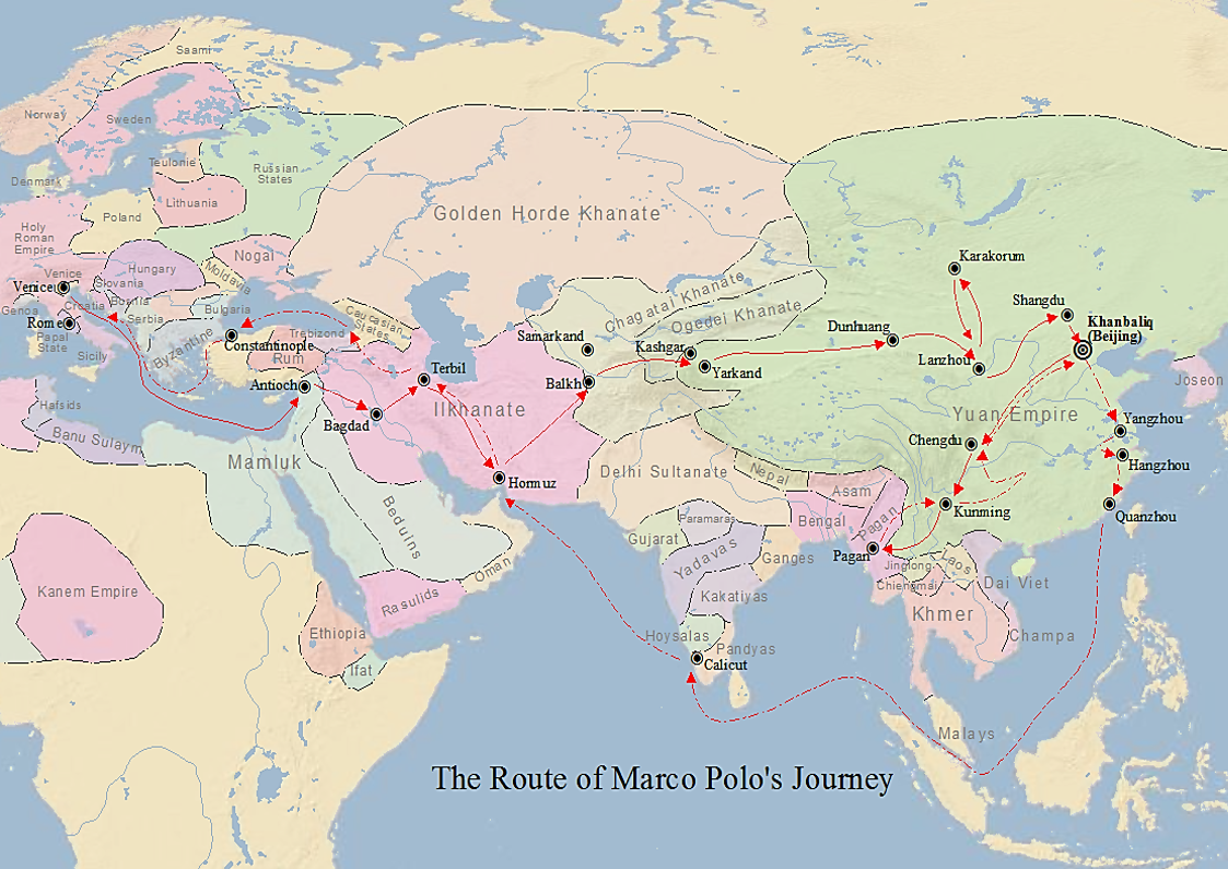 Map of Marco Polo's Travels (Illustration) - World History