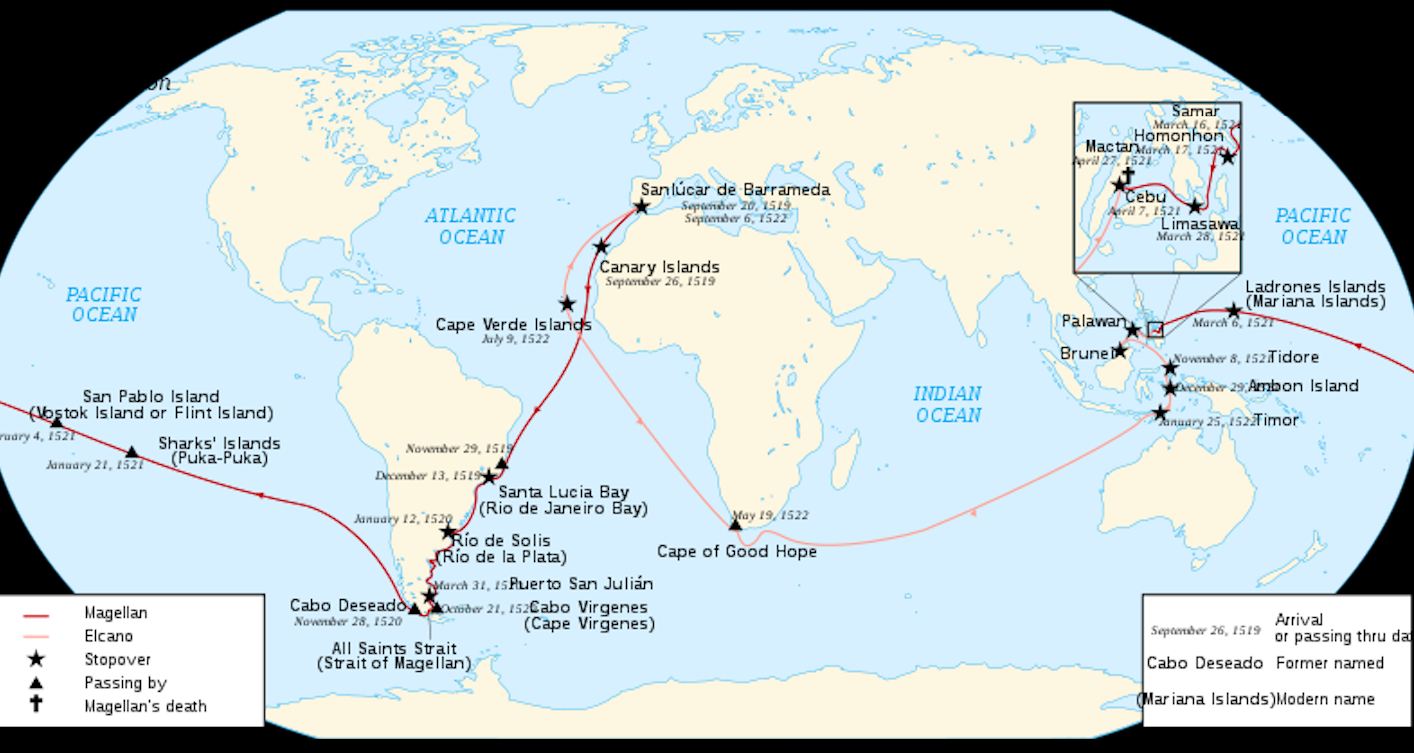 Map of Ferdinand Magellan's Circumnavigation (Illustration) - World